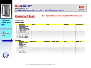 22
[3]
Consultant
Team
Consultant Team Doc. Upload/Preview/Download/Edit/Annotate/Alert
2014©conpex international consorti...