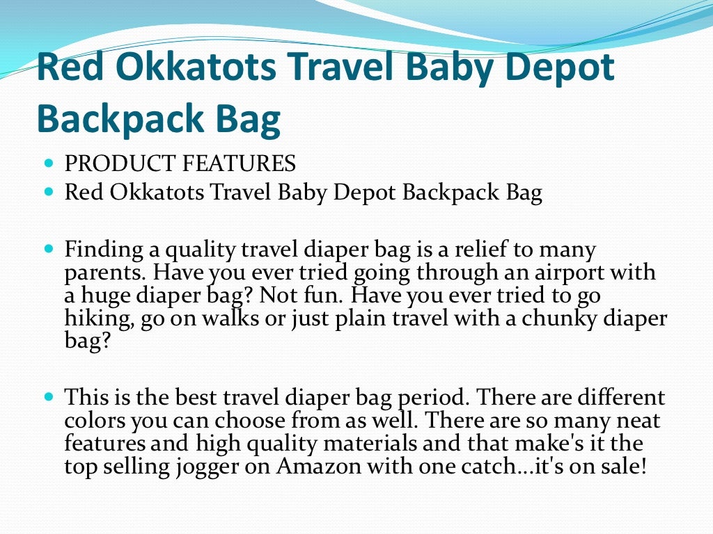 Red Okkatots Travel Baby Depot Backpack Bag