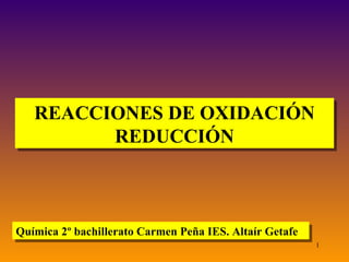 REACCIONES DE OXIDACIÓN REDUCCIÓN Química 2º bachillerato Carmen Peña IES. Altaír Getafe 