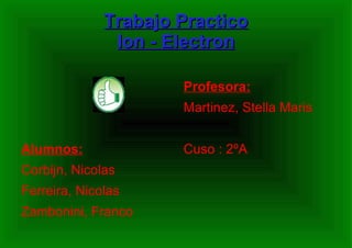 Trabajo Practico Ion - Electron ,[object Object],[object Object],[object Object],[object Object],[object Object],[object Object],[object Object]