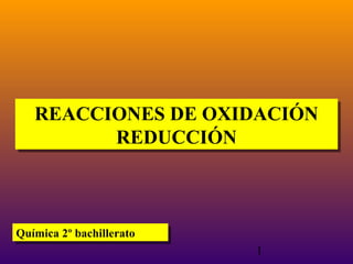 REACCIONES DE OXIDACIÓN
REACCIONES DE OXIDACIÓN
REDUCCIÓN
REDUCCIÓN

Química 2º bachillerato
Química 2º bachillerato
1

 