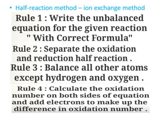• Half-reaction method – ion exchange method
 
