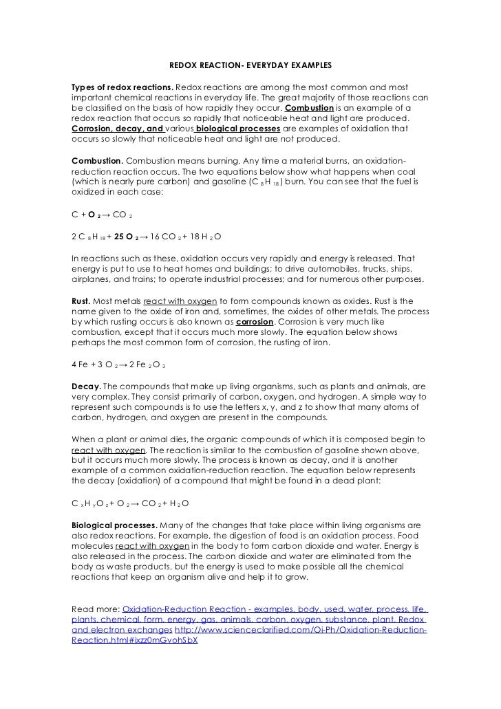 redox reactions everyday examples reduction examples