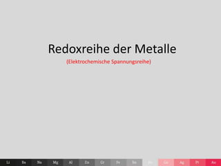 Redoxreihe der Metalle (Elektrochemische Spannungsreihe) 
