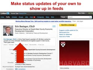 Make status updates of your own to
show up in feeds
 