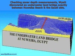Checking sonar depth measurements, Wyatt
discovered an underwater land bridge exactly
  between Nuweiba Beach & the Saudi side.
 