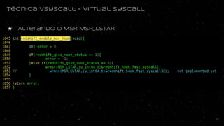 Técnica vsyscall - virtual syscall
★ Alterando o MSR MSR_LSTAR
35
 