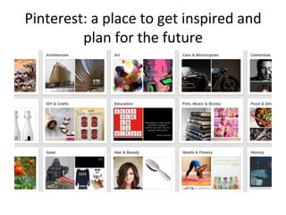 Pinterest: a place to get inspired and
plan for the future

 