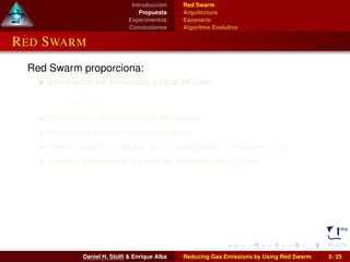 Introducción 
Propuesta 
Experimentos 
Conclusiones 
Red Swarm 
Arquitectura 
Escenario 
Algoritmo Evolutivo 
RED SWARM 
R...