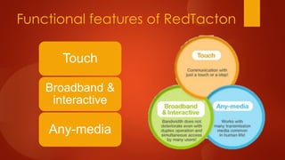 Functional features of RedTacton
Touch
Broadband &
interactive
Any-media
 