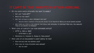 IT CAN’T BE THAT HARD TO DO ATTACK MODELING
•
•
•
•
•
•
•
•
•
•
•
•
•
•
 