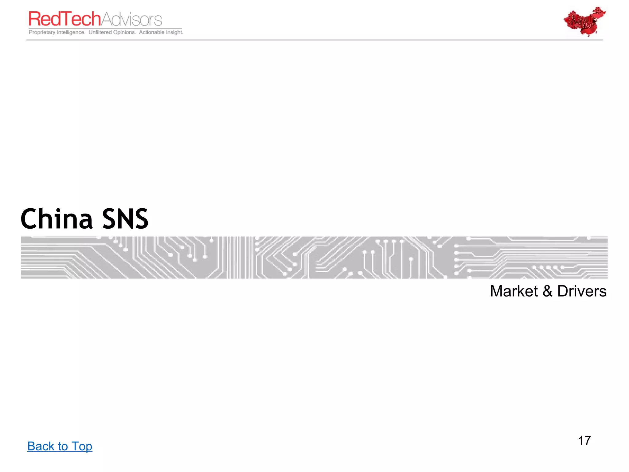 China SNS

              Market & Drivers




Back to Top              17
 