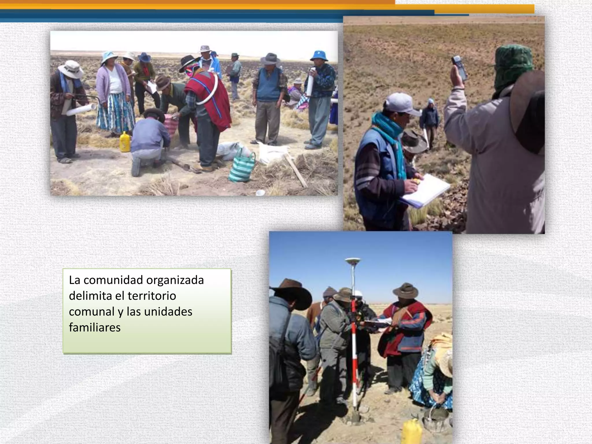 La comunidad organizada
delimita el territorio
comunal y las unidades
familiares
 