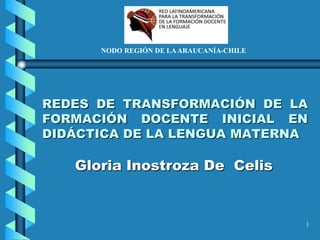 NODO REGIÓN DE LA ARAUCANÍA-CHILE

REDES DE TRANSFORMACIÓN DE LA
FORMACIÓN DOCENTE INICIAL EN
DIDÁCTICA DE LA LENGUA MATERNA

Gloria Inostroza De Celis

1

 