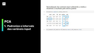 PCA
1. Padronize o intervalo
das variáveis input
 