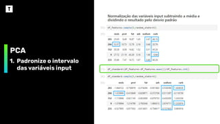 PCA
1. Padronize o intervalo
das variáveis input
 