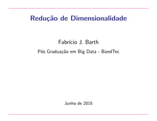 Redu¸c˜ao de Dimensionalidade
Fabr´ıcio J. Barth
P´os Gradua¸c˜ao em Big Data - BandTec
Junho de 2015
 