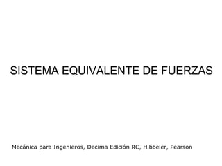 SISTEMA EQUIVALENTE DE FUERZAS Mecánica para Ingenieros, Decima Edición RC, Hibbeler, Pearson 