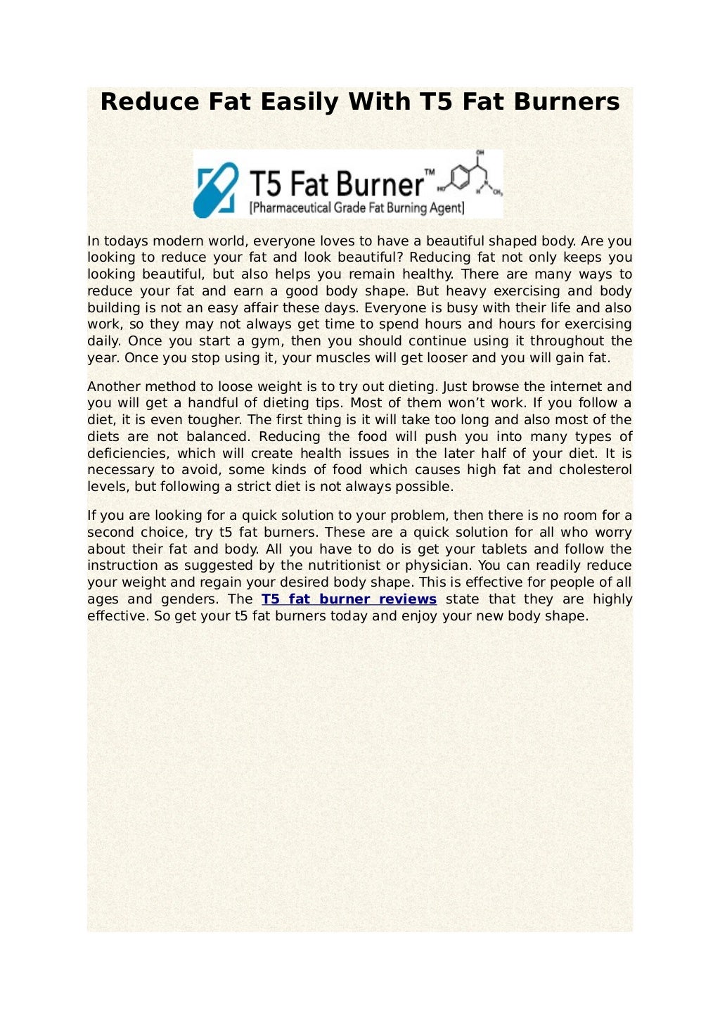 Reduce Fat Easily With T5 Fat Burners