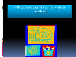 Recycling creates 6 X as many jobs as  landfilling.<br />