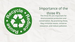 The Three Rrr _Reduce, Reuse, Recycle Presentation in Green and White Illustrative ...