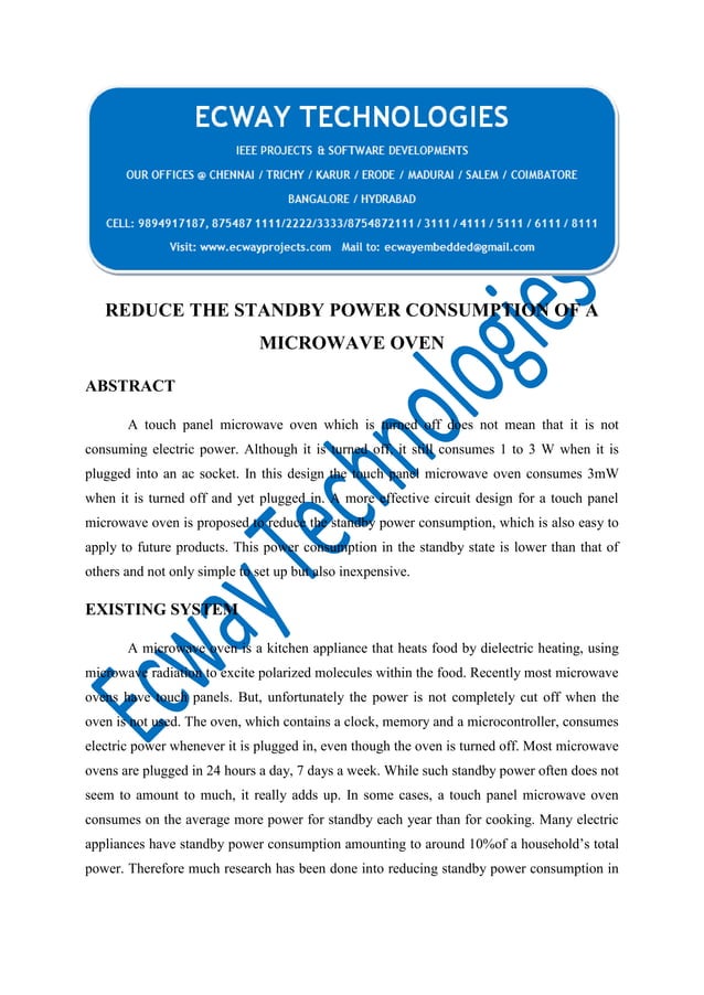 Reduce the standby power consumption of a microwave oven