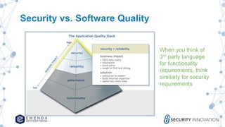 Security vs. Software Quality
When you think of
3rd party language
for functionality
requirements, think
similarly for security
requirements
 