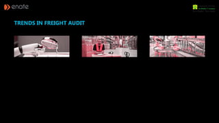 Shippers that realise lower labour
costs can reinvest in logistics
management through automated
audit
While completing payments,
automated systems can perform
real-time audits, minimizing costs
along the way.
Freight Invoice Audit Trends will
continue to search for opportunities
across technology for improvement
Savings made from the synchronisation of trends
within the enterprise through freight invoice audit
can be reinvested within the company to take
advantage of additional types of automation,
including robotic picking , packing, marking, and
even shipping. In a way, the road to freight
invoice audit would automatically be an integral
prerequisite for the supply chain to be completely
automated.
Ability to audit a freight quote in real-time, ensure
that the freight is correctly billed as soon as the
carrier site changes, full verification payment, and
even run a second check to ensure accuracy later.
It is a performance model that is highly required
by the supply chain to survive and keep costs
under control.
While the advancements in technology primarily revolve
around the automation of freight invoice audit, the
possible use cases for audit to benefit the supply chain
continue to grow. Invoice audit is no longer just a market
differentiator; it must become the standard to maintain
cost control of freight expenditure.
TRENDS IN FREIGHT AUDIT
 