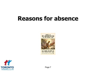 Page 7
Reasons for absence
 