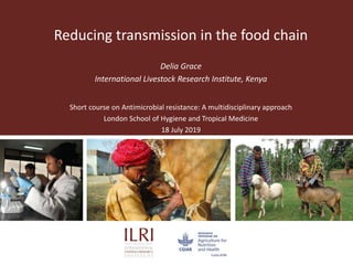 Reducing transmission in the food chain
Delia Grace
International Livestock Research Institute, Kenya
Short course on Antimicrobial resistance: A multidisciplinary approach
London School of Hygiene and Tropical Medicine
18 July 2019
Monday 15th – Friday 19th July 2019
 