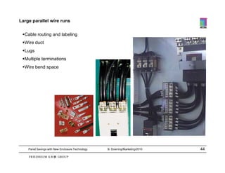 Large parallel wire runs

 Cable routing and labeling
 Wire duct
 Lugs
 Multiple terminations
 Wire bend space




    Panel Savings with New Enclosure Technology   B. Downing/Marketing/2010   44
 