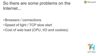 So there are some problems on the
Internet...
•Browsers / connections
•Speed of light / TCP slow start
•Cost of web load (CPU, I/O and cookies)
 