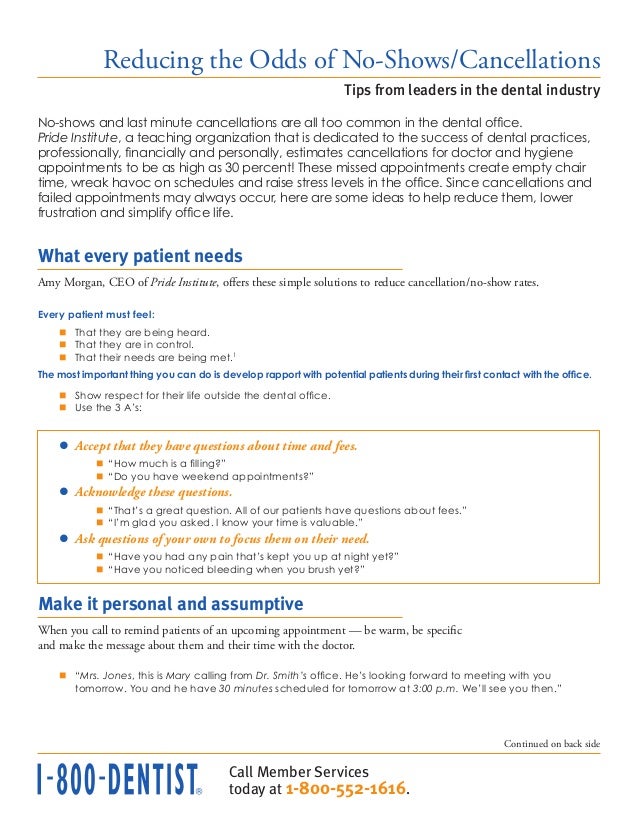 Reducing no shows and cancellations