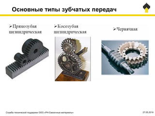 Основные типы зубчатых передач
Служба технической поддержки ООО «РН-Смазочные материалы» 27.05.2014
 