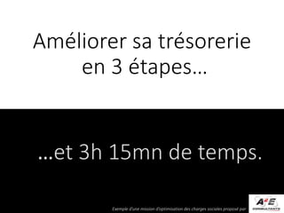 Améliorer sa trésorerie 
en 3 étapes… 
…et 3h 15mn de temps. 
Exemple d’une mission d’optimisation des charges sociales proposé par 
 