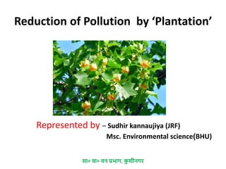 Reduction of Pollution by ‘Plantation’
Represented by – Sudhir kannaujiya (JRF)
Msc. Environmental science(BHU)
सा० वा० वन प्रभाग, क
ु शीनगर
 