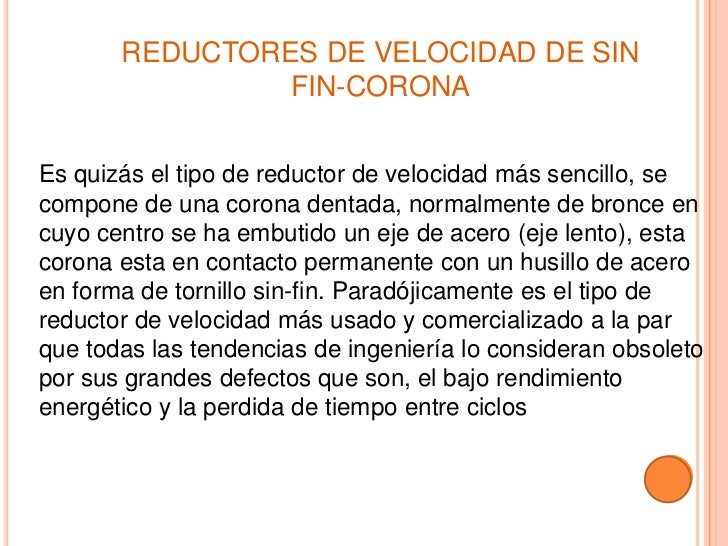 Reductor sinfin corona funcionamiento