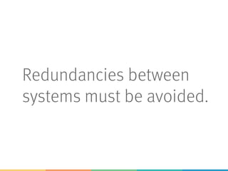 Redundancies between
systems must be avoided.
 