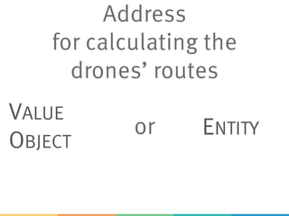 Address
for calculating the
drones’ routes
VALUE
OBJECT
ENTITYor
 