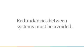 Redundancies between
systems must be avoided.
 