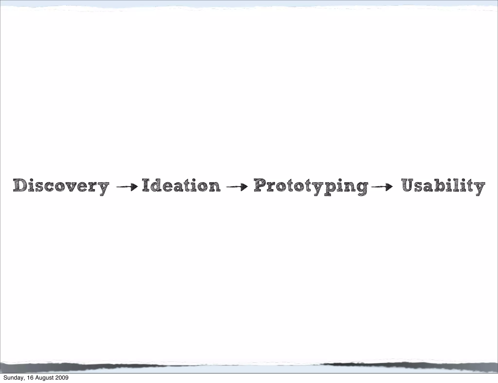 Discovery              Ideation   Prototyping   Usability




Sunday, 16 August 2009
 