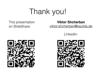 Thank you!
Viktor Shcherban
viktor.shcherban@kaufda.de
LinkedIn:
This presentation
on SlideShare:
https://realm.io/news/benji-encz-unidirectional-data-ﬂow-swift/:
https://github.com/ReSwift/ReSwift
Links:
https://reswift.github.io/ReSwift/master/getting-started-guide.html
 
