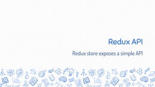 Redux API
Redux store exposes a simple API
 