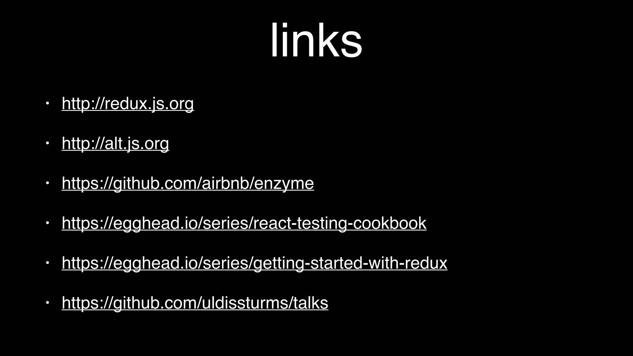 end to end tests
var process = require('process');
var port = process.env.PORT;
function navigateToSite(test) {
return test.open('http://localhost:' + port);
}
module.exports = {
'says hello': function (test) {
navigateToSite(test)
.assert.doesntExist('.test-name', 'initial state has no greetings')
.type('#test-greeting', 'Steve')
.click('#test-submit-greeting')
.assert.text('.test-hello', 'Hello, Steve', 'adds a new greeting')
.done();
}
};
give conﬁdence when switching frameworks
*don’t use dalekjs
 