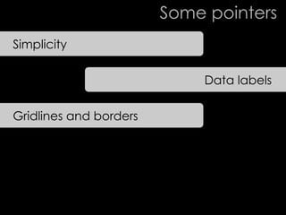Some pointers
Simplicity

                            Data labels

Gridlines and borders
 