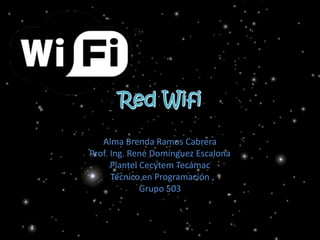 Alma Brenda Ramos Cabrera
Prof. Ing. René Domínguez Escalona
Plantel Cecytem Tecámac
Técnico en Programación
Grupo 503