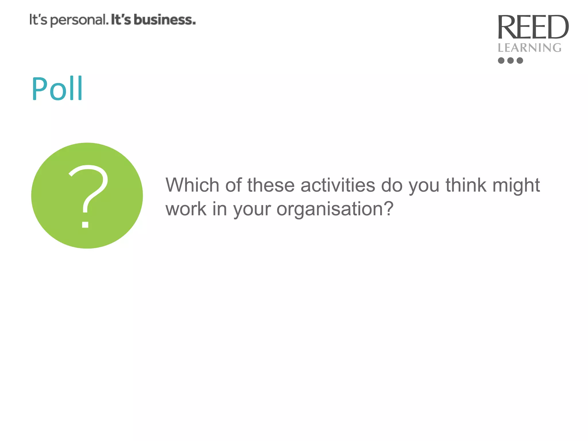 Poll	
  
Which of these activities do you think might
work in your organisation?

 