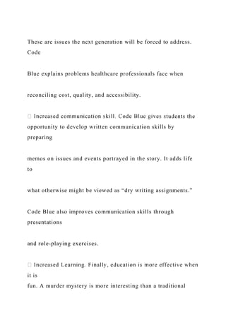 Reed Code Blue Health Care Science edition 8thChaps 1,2, and 3.docx