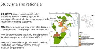 Study site and rationale
OBJECTIVE: explore multistakeholder
landscape decision-making spaces to
investigate if more inclu...