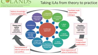 Taking ILAs from theory to practice
Address knowledge-
implementation gap
Empower
marginalized
stakeholders
Facilitate multi-
stakeholder
dialogue
Raise awareness of
value of biodiversity
Test potential of
ILAs to reduce land
use conflicts
 